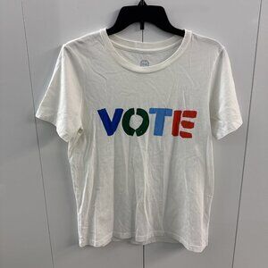 Tory Burch White Vote T-Shirt 100% Cotton Size Medium EUC